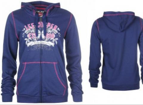 Hrejivá dámska mikina na zips značky Lee Cooper Classic s nádhernou potlačou na prednom diele a veľkými vreckami. 