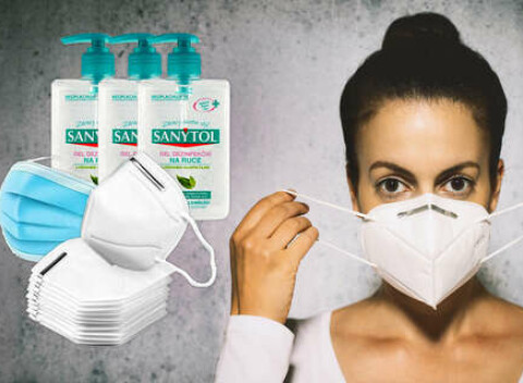 Respirátory FFP2, rúška a masky alebo 2+1 dezinfekcia Sanytol na ruky.