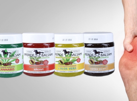 Sada štyroch konských mastí, ktoré uľavujú od bolesti, tlaku a kŕčov v končatinách.