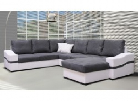 TEMPO KONDELA OREGON veľký roh sedacia súprava, rohová P, rozkladacia, ekokoža biela/savana sivá