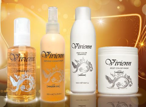 Sada vlasovej kozmetiky Vivienn Argan s arganovým olejom - šampón, kondicionér, fluid a zábal.