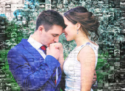 Mozaika na plátne z vlastných fotografií, aj v tvare srdca – natiahnutá na ráme so závesným systémom.