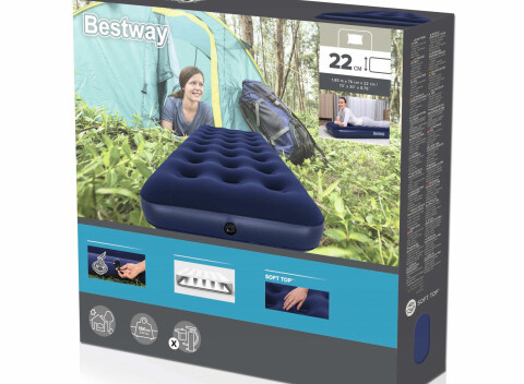 Nafukovací matrac - jednolôžkový, velúr - modrý - 185 x 76 x 22 cm