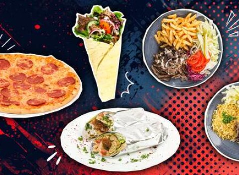 Teľací kebab, falafel a pizza podľa výberu v Kuskus Bistro