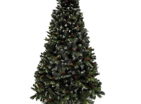 Umelý vianočný stromček ALASKA s výškou 180 cm, s borovicovými šiškami a umelým snehom