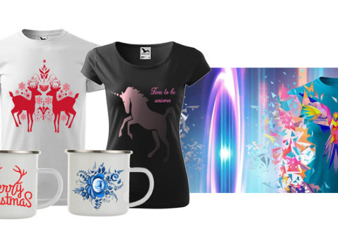 Hrnčeky alebo pánske a dámske tričká s potlačou podľa výberu alebo s vlastným dizajnom.