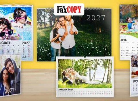Stolové a nástenné kalendáre 2027 s vlastnými fotografiami v prvotriednej kvalite - osobný odber ZADARMO až v 40 predajniach FaxCOPY