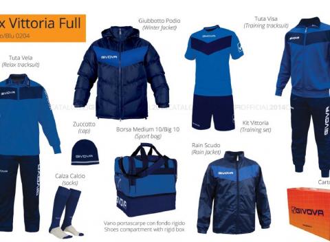Vybavenie na tréning či šport - kvalitná 8-dielna športová súprava talianskej značky Givova - Box Vittoria Full.