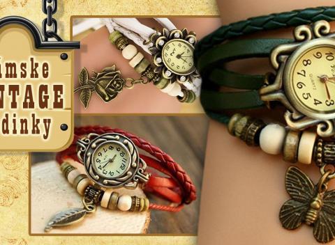 Dámske hodinky s remienkom zdobeným príveskom lístočku alebo motýlika v módnych farbách v štýle VINTAGE. Originálny šperk pre každú dámu!