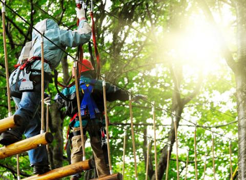 Vstup do lanového centra na Kolibe pre veľkých aj malých. Využite pekné počasie a príďte zdolávať množstvo prekážok v korunách stromov.  
