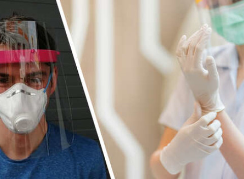 100 ks balenie vinylových rukavíc alebo ochranný štít - bezpečné ochranné prostriedky.