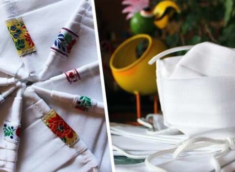 Dvojvrstvové bavlnené rúška s ľudovým motívom. Stavte na kvalitu – 100 % bavlna, dve vrstvy a vrecko.