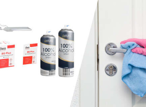 100 % alkohol sprej, utierky na dezinfekciu alebo dezinfekčný set lampa + UVC.