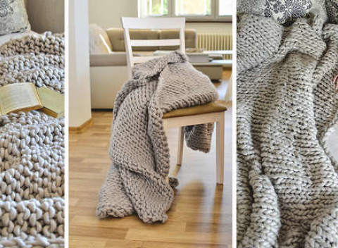 Unikátna XXL pletená deka z extra pevnej priadze, ručne vyrobená.