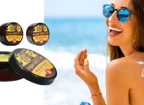 SUN Argan oil opaľovacie maslo s arganovým olejom pre rýchle zhnednutie.